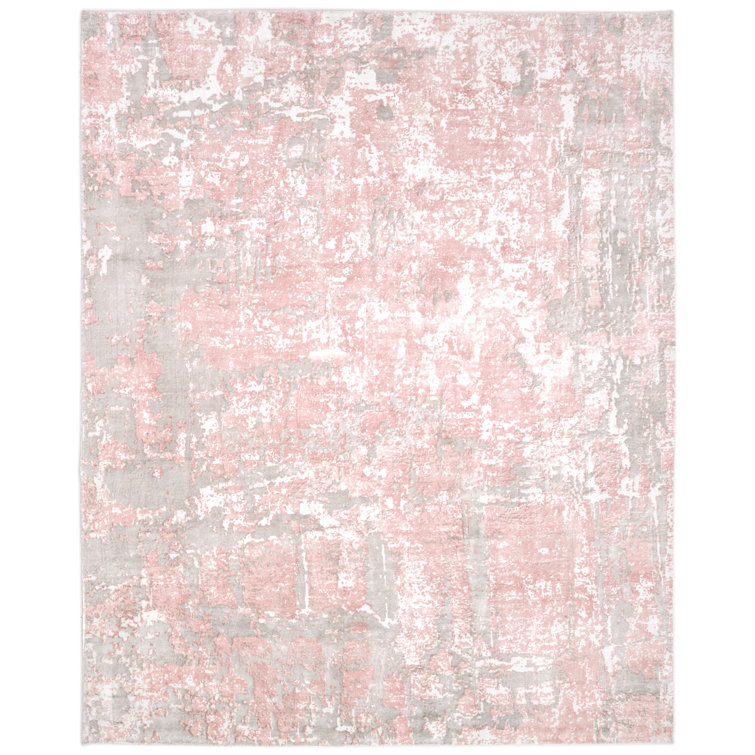 Blush Pink Abstract Hand-Knotted Wool & Viscose 8' x 10' Rug
