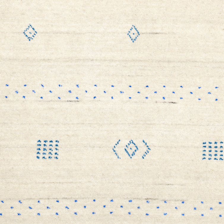Ivory Hand-Knotted Wool Geometric Area Rug 6' x 9'