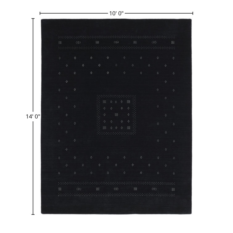 Veruca Hand-Knotted Black Wool Geometric 10' x 14' Area Rug
