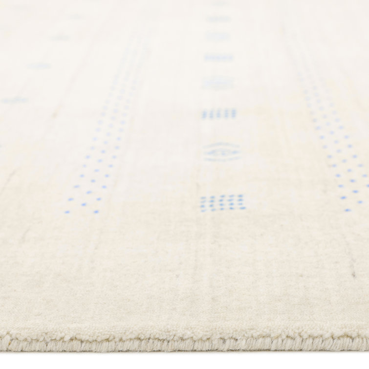 Ivory Hand-Knotted Wool Geometric Area Rug 6' x 9'