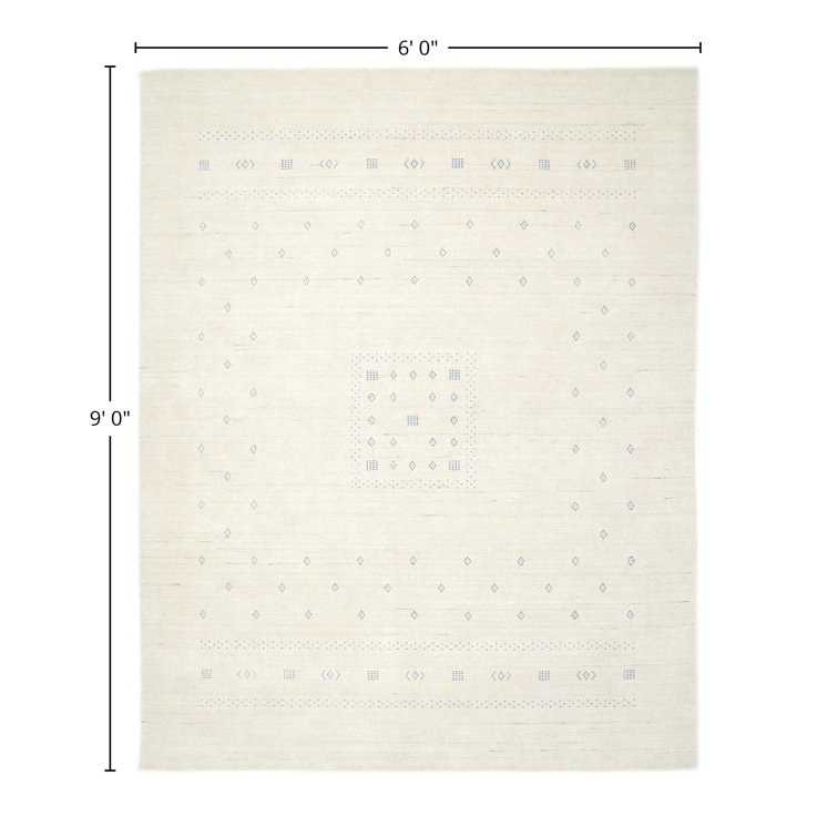 Ivory Hand-Knotted Wool Geometric Area Rug 6' x 9'