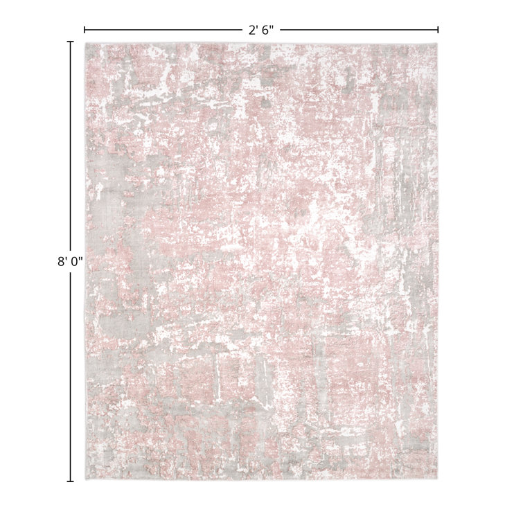 Blush Pink Abstract Handmade Wool Runner Rug