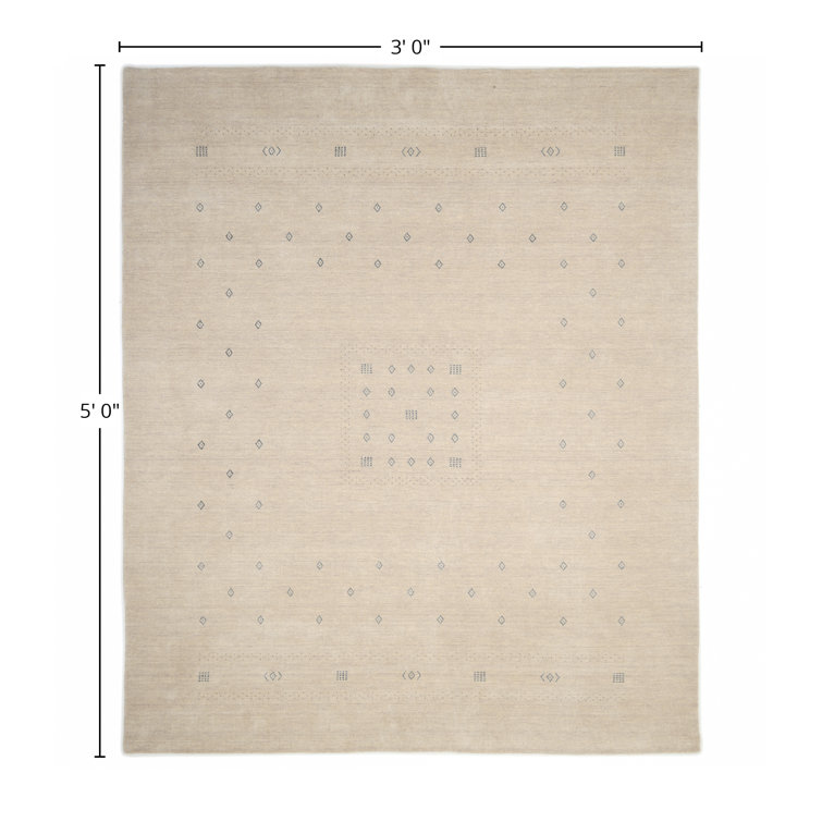 Natural Hand-Knotted Geometric Wool Area Rug 3' x 5'