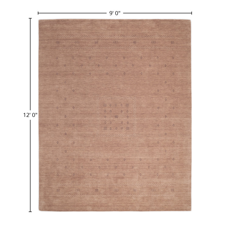 Peach Geometric Hand-Knotted Wool 9' x 12' Area Rug