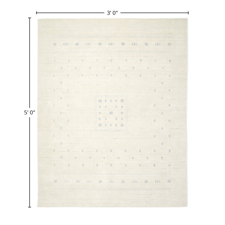Ivory Hand-Knotted Wool Geometric 3' x 5' Rug