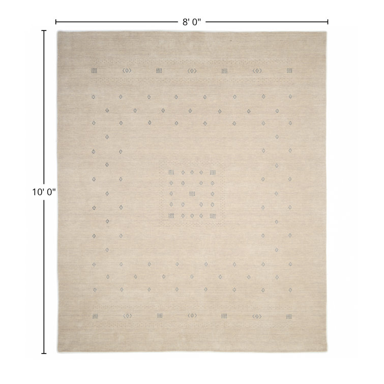 Natural Geometric Hand-Knotted Wool Area Rug 8' x 10'