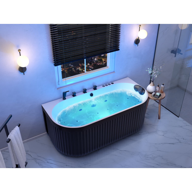 67'' Black and White Stone Resin Freestanding Oval Bathtub