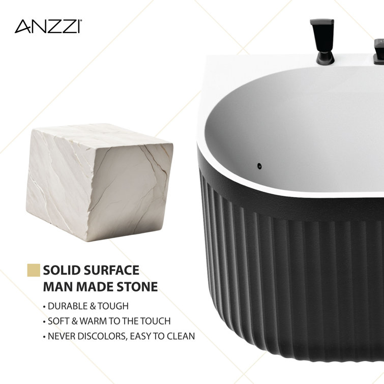67'' Black and White Stone Resin Freestanding Oval Bathtub