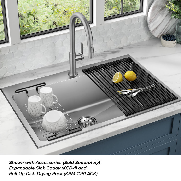33-Inch Stainless Steel Drop-In Single Bowl Kitchen Sink with Drainboard
