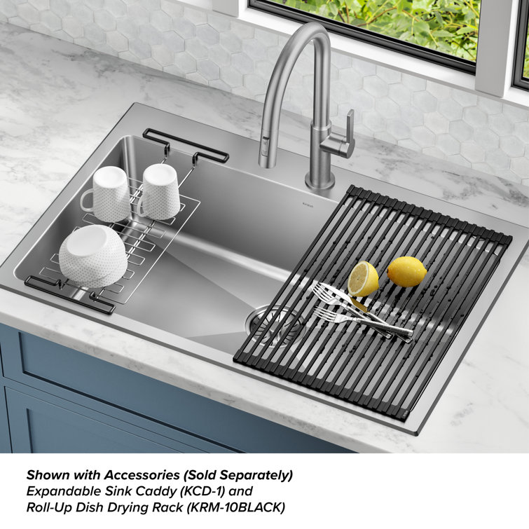 33-Inch Stainless Steel Drop-In Single Bowl Kitchen Sink with Drainboard