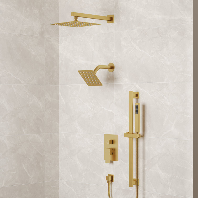 Brushed Gold Dual Shower Head System with Adjustable Handheld Spray
