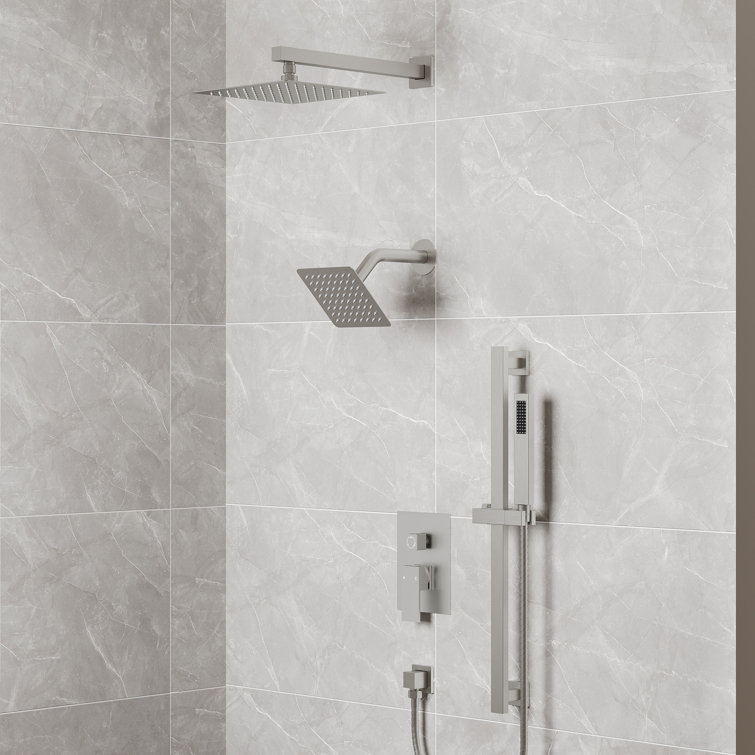 Brushed Nickel Dual Rainfall Shower System with Handheld Spray