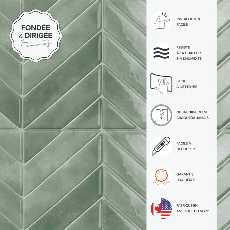 Chevron Solna Green Glossy Peel and Stick Backsplash Tile Set