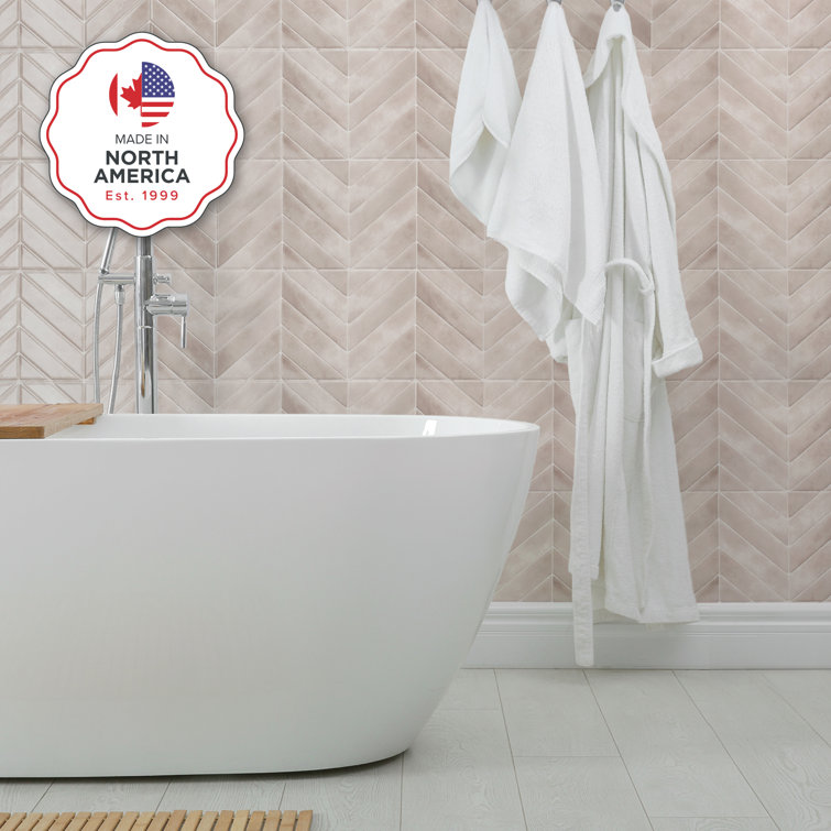 Pink Matte Chevron Peel and Stick Backsplash Tile Set
