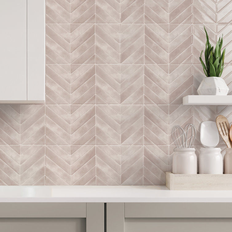 Pink Matte Chevron Peel and Stick Backsplash Tile Set
