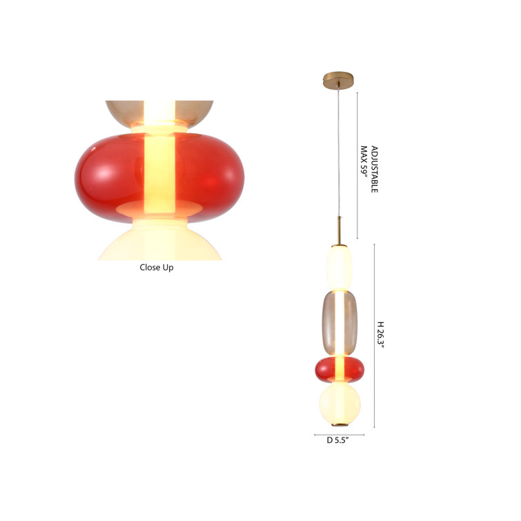 Kiriko Multicolor Glass & Gold Metal LED Pendant Light