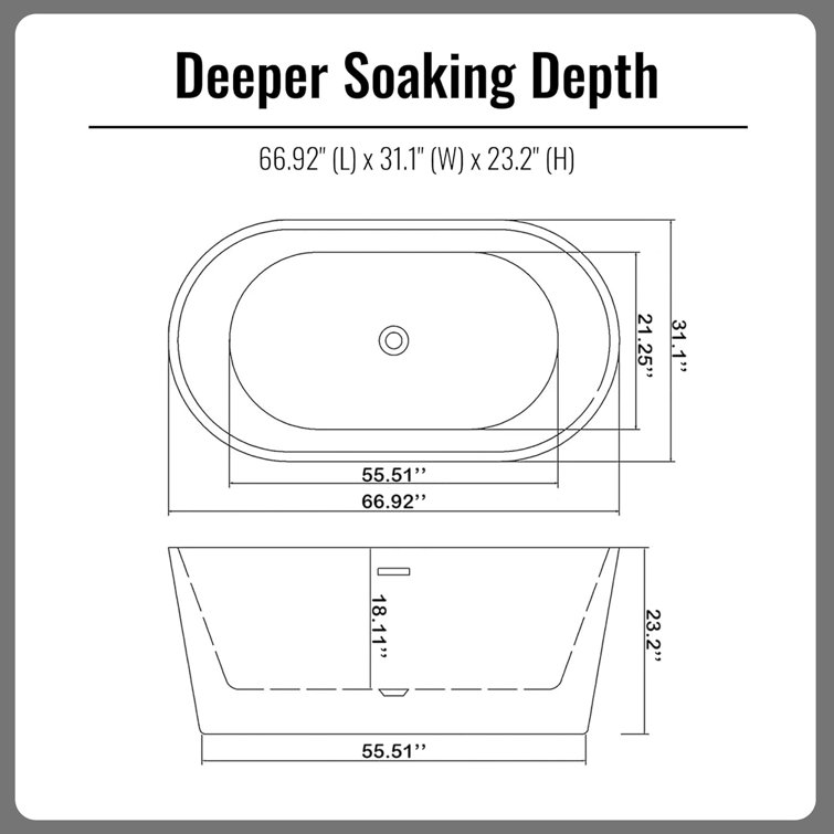 67" Glossy White Acrylic Freestanding Soaking Bathtub