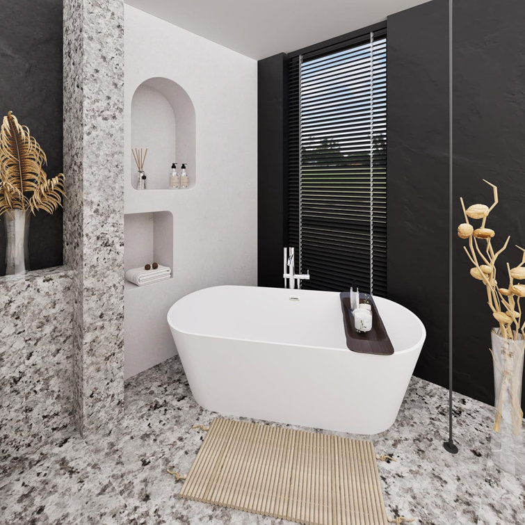 67" Glossy White Acrylic Freestanding Soaking Bathtub