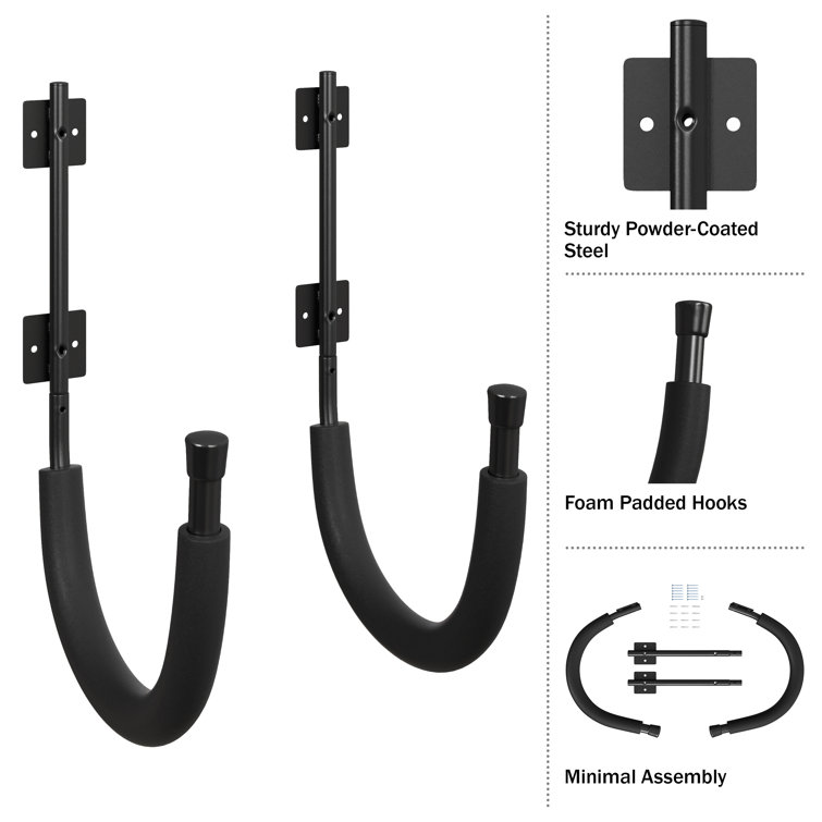Black Powder-Coated Steel Heavy Duty Kayak Storage Hooks