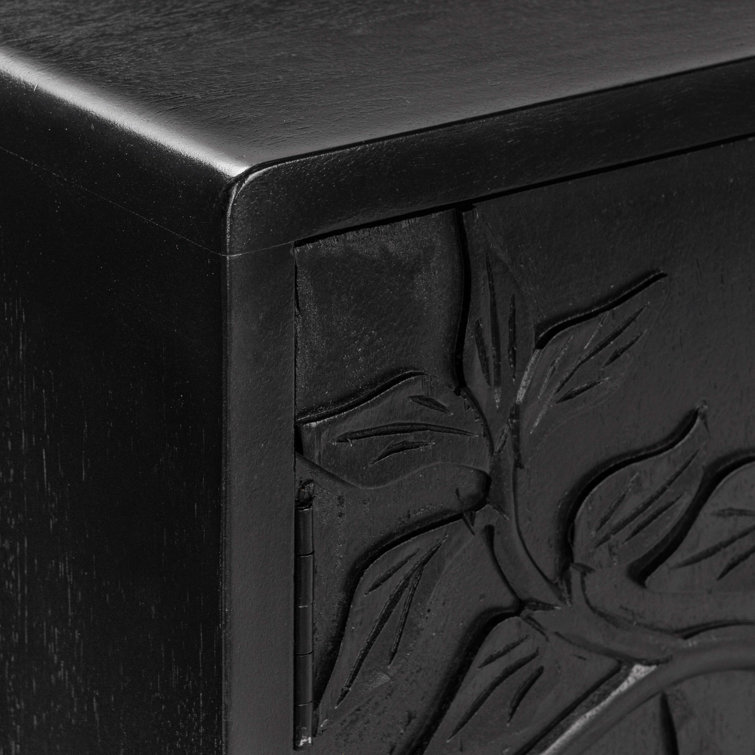 Black Mango Wood Sideboard Buffet with Brass Pulls