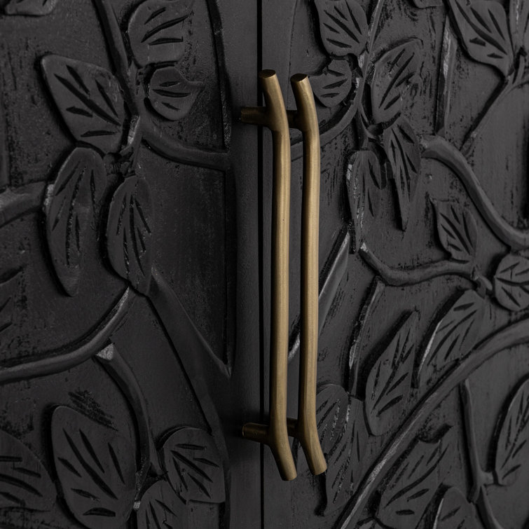 Black Mango Wood Sideboard Buffet with Brass Pulls