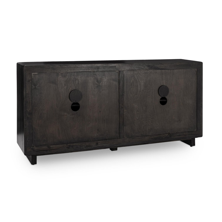 Black Mango Wood Sideboard Buffet with Brass Pulls