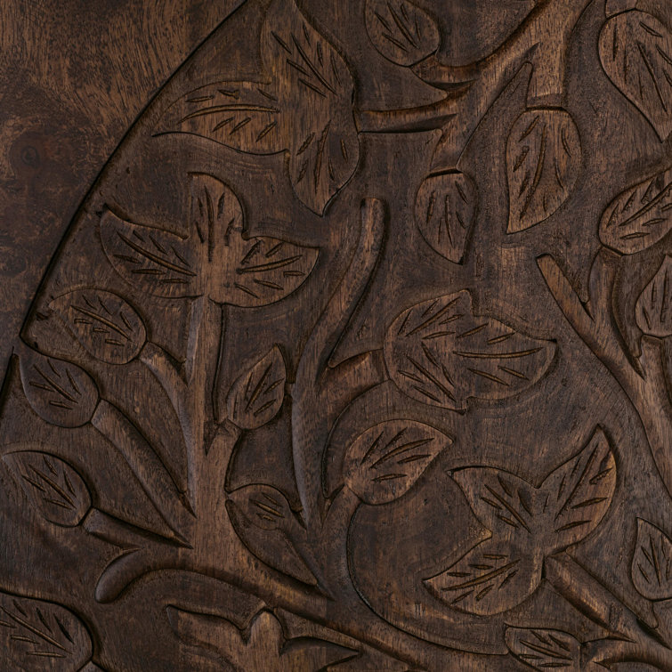 Tall Kona Brown Mango Wood Cabinet with Intricate Carvings