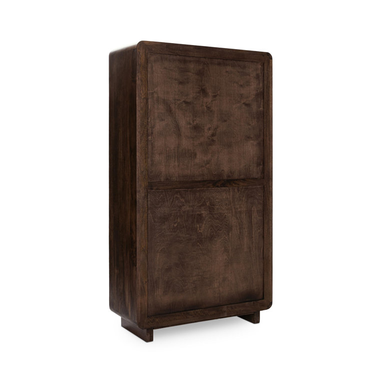 Tall Kona Brown Mango Wood Cabinet with Intricate Carvings