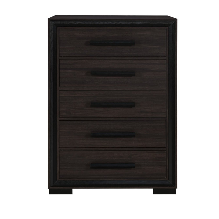 Amelia Queen Dark Brown 5-Piece Bedroom Set with Black Trim