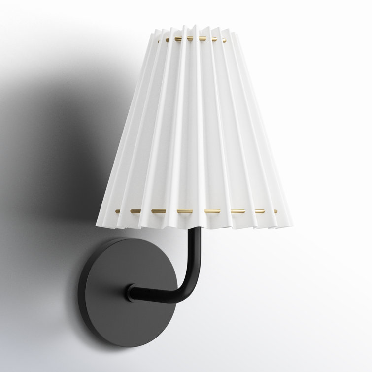 Demi Soft Black Pleated LED Wall Sconce with Metal Ring Accent