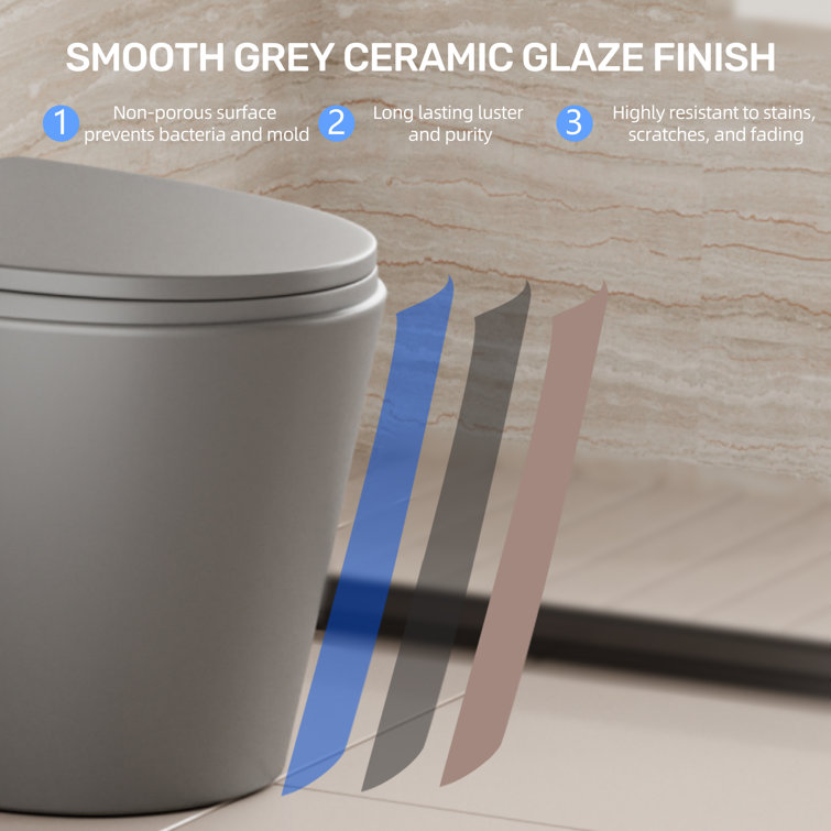 Light Gray Ceramic Dual-Flush Elongated One-Piece Toilet