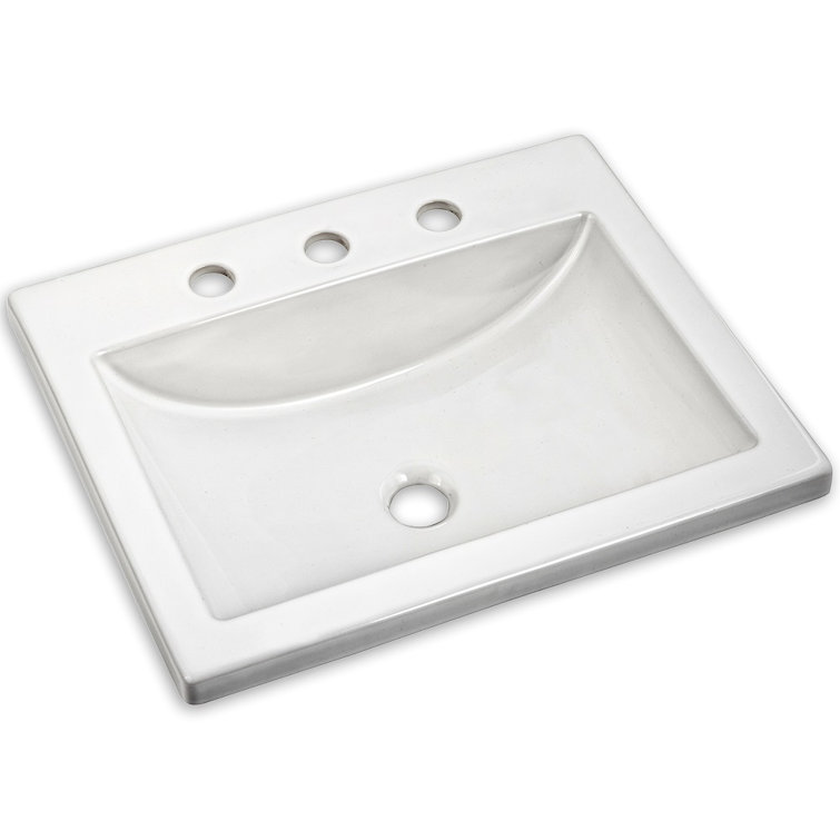 White Ceramic Rectangular Undermount Bathroom Sink with Overflow