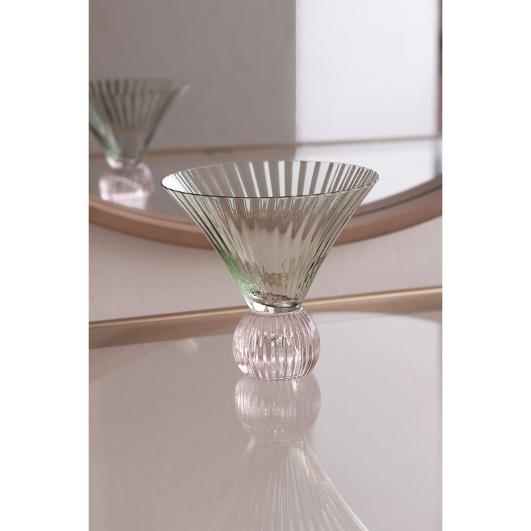 Elegant Violet and Pink Ribbed Glass Martini Set, 6oz, Set of 4