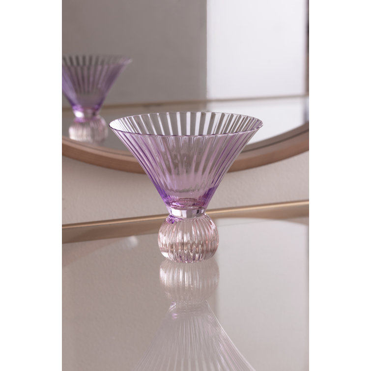 Elegant Violet and Pink Ribbed Glass Martini Set, 6oz, Set of 4