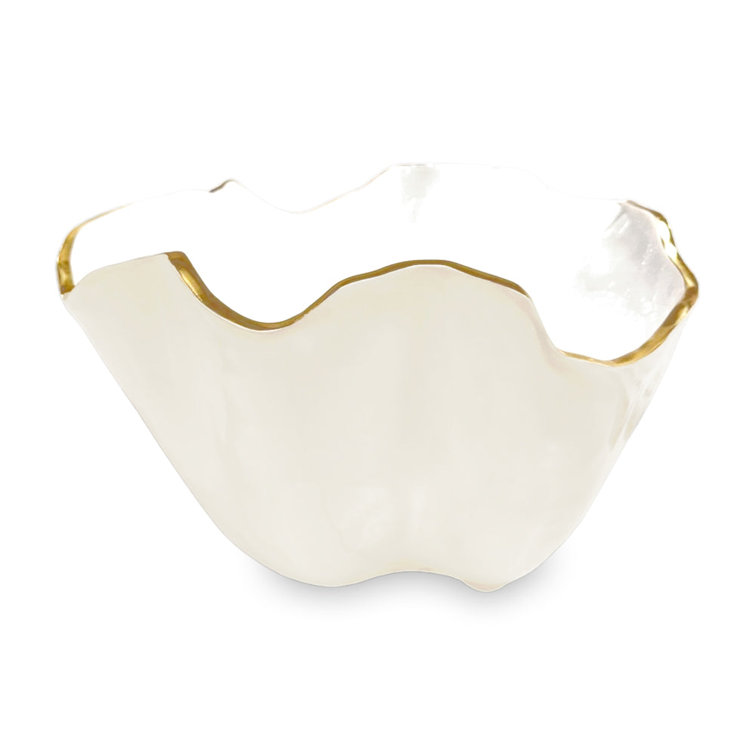 Cream and Gold Sculptural Aluminum Ice Bucket