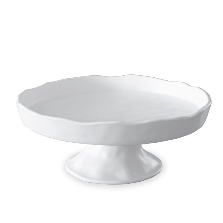 White Satin Melamine Round Pedestal Cake Plate