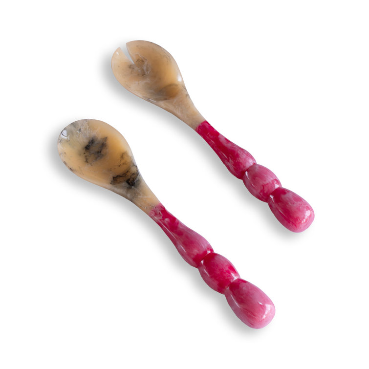 Pink and Beige Resin Salad Servers with Stainless Steel Handles