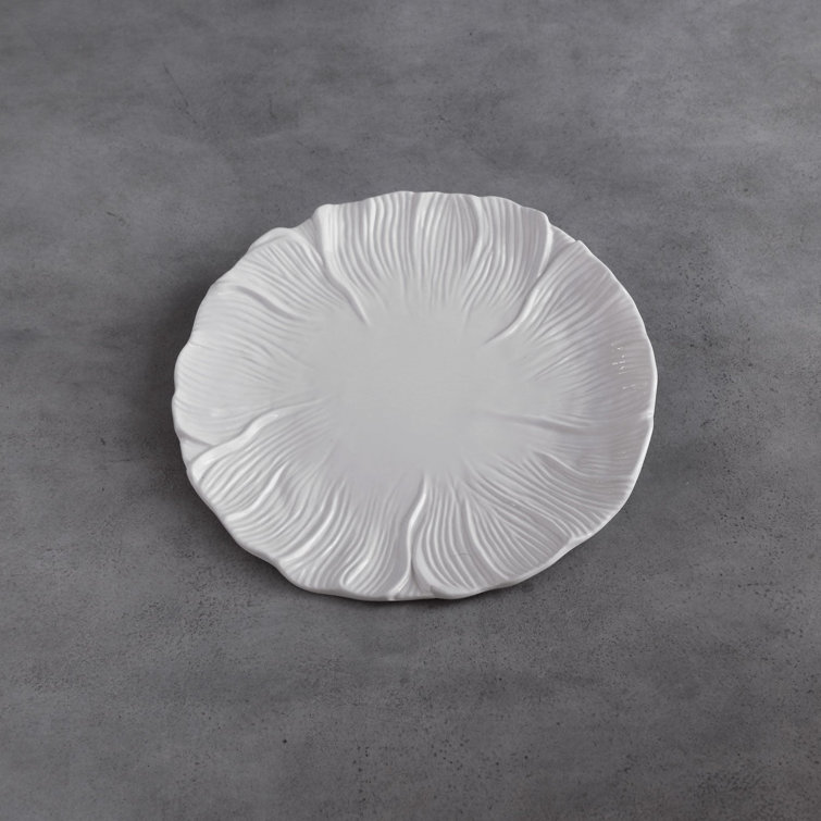 White Melamine Textured Leaf Dinner Plate