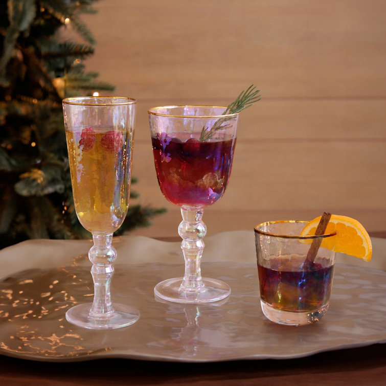 Elegant Clear Glass Flute Set with Gold Rim, 6oz (Set of 4)
