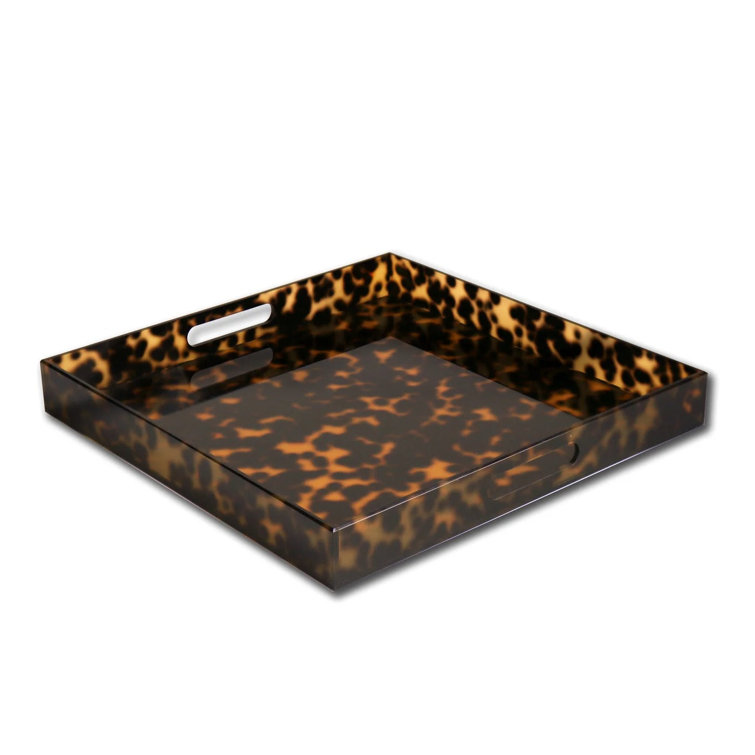 Amber and Chocolate Tortoise Acrylic Square Tray with Handles