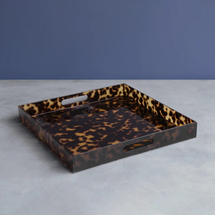 Amber and Chocolate Tortoise Acrylic Square Tray with Handles