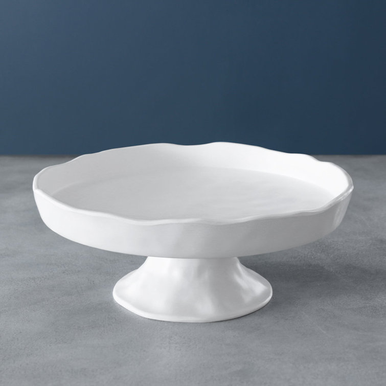 White Satin Melamine Round Pedestal Cake Plate