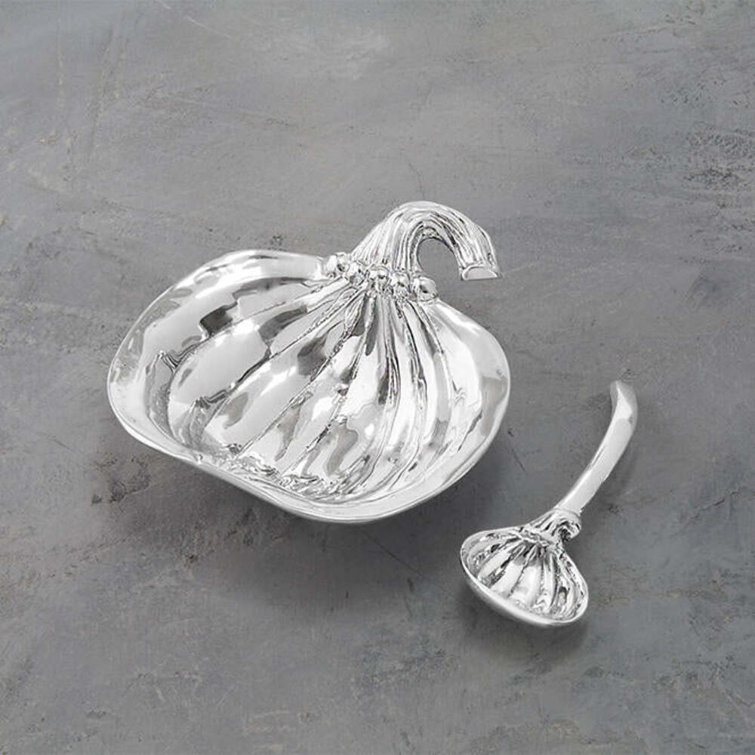 Small Silver Aluminum Pumpkin Bowl with Spoon