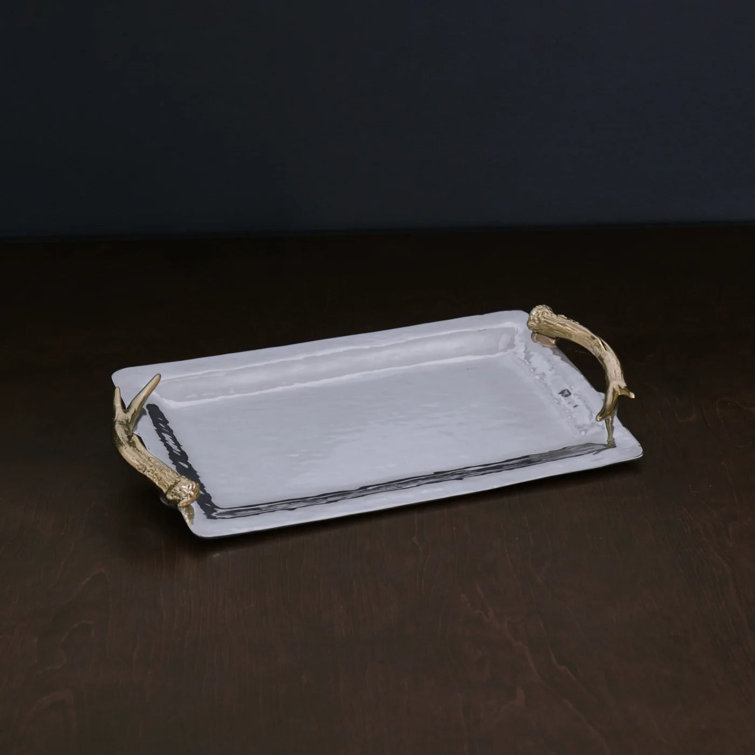 Gold Handle Aluminum Rectangular Serving Tray