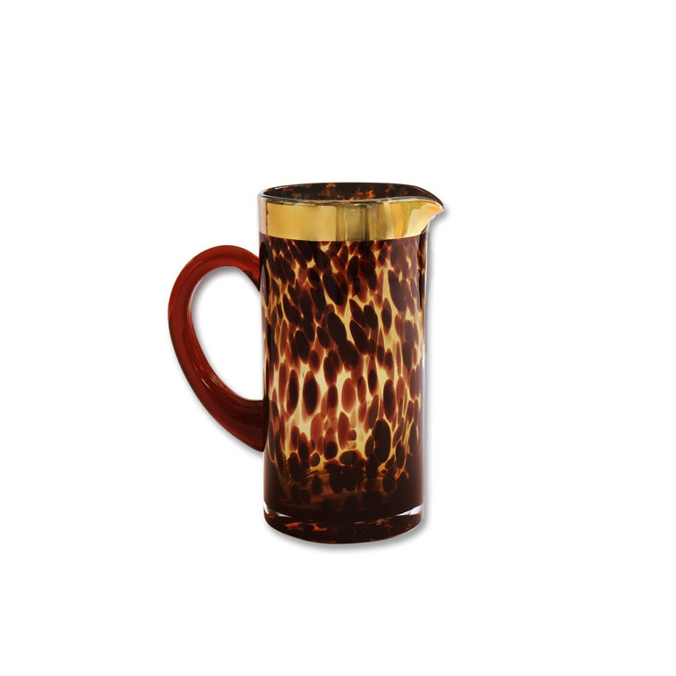 Amber and Gold Glass Pitcher with Curved Handle