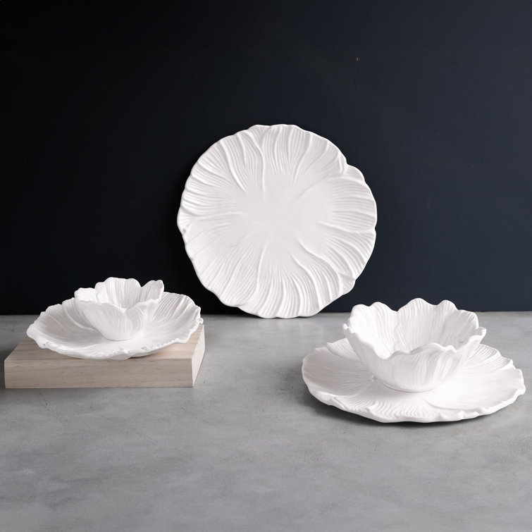 White Melamine Textured Leaf Dinner Plate