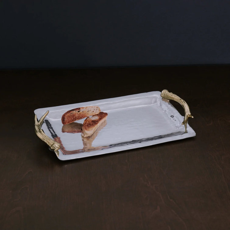 Gold Handle Aluminum Rectangular Serving Tray