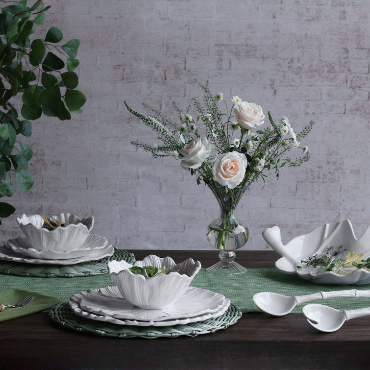 White Melamine Textured Leaf Dinner Plate