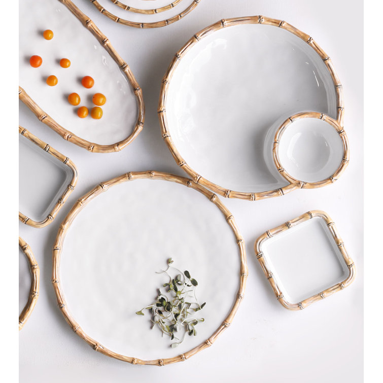 White and Natural Bamboo Style Melamine Napkin Holder