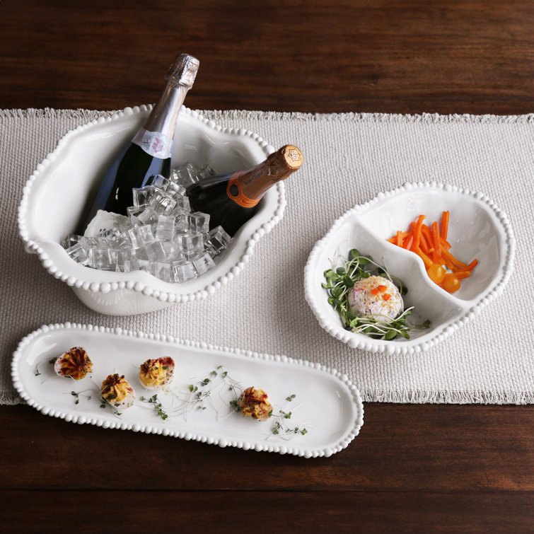 Vida Alegria White Melamine Ice Bucket with Pearl Border